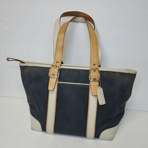 COACH Hampton Canvas Tote Shoulder Bag w/Adjustable Leather Straps